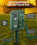 Outdoor Power Stake Timer With Six Grounded Outlets, Six Ft Extension Cord, 100 Ft Wireless Remote, Dusk To Dawn Photocell, Weatherproof Yard And Garden Lights, Easy No Fuss Remote Control, UL Listed installed in garden