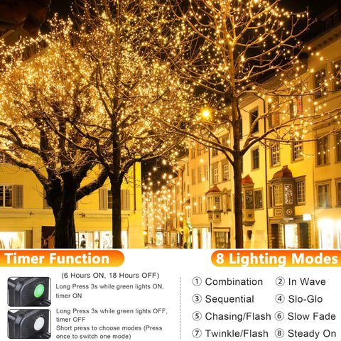 Fairy String Lights 33 Ft 100 LEDs Copper Wire Plug In Indoor Outdoor With 8 Lighting Modes And Memory Function