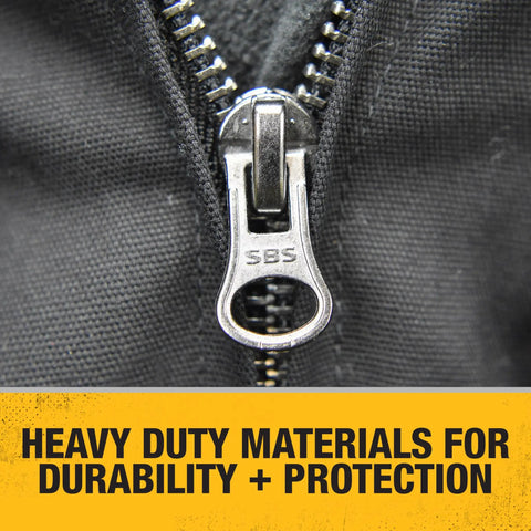 Close-up of the zipper on the Unisex Heated Heavy Duty Work Coat Without Battery Black Large Built For Cold Weather