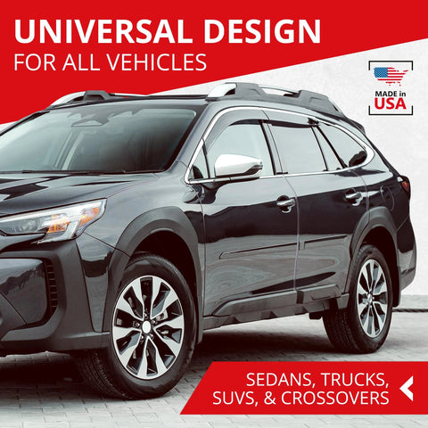 All-Fit automotive door edge protector banner displayed on a black SUV; universal 10 ft clear edge trim.