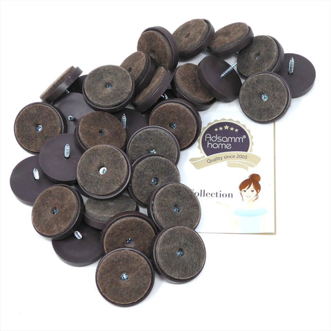 Premium Heavy Duty Felt Furniture Glides With Metal Screws Brown Round Chair Leg Protectors 40mm Diameter Set Of 32 on display.