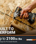 Person using Nitro 20V Brushless Drill Driver And Impact Driver Combo With One Half Inch Drill One Quarter Inch Impact Compact Cordless Set for woodwork