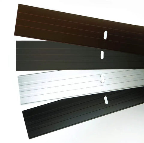 Aluminum Landscape Edging Kit For Lawn And Garden 8 Edging Pieces With Spikes 48 Feet Total Black Rustproof flat view of edging pieces