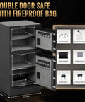 Extra Large Home Safe With Fireproof And Waterproof Bag, Built Tough Double Door Security Safe Box With Removable Shelves open view
