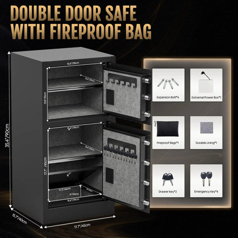 Extra Large Home Safe With Fireproof And Waterproof Bag, Built Tough Double Door Security Safe Box With Removable Shelves open view