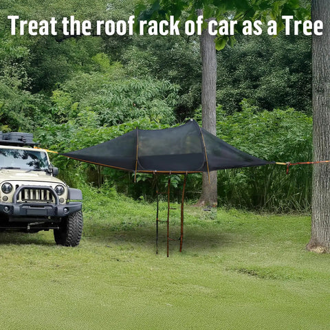 Two Person Triangle Hammock Tent For Easy Lay Flat Comfort With Three Point Setup Including Bug Net And Rainfly 13 Foot Long 440 Pound Capacity in forest