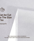 Front view of gray auto headliner fabric sample with fold and foam backing; universal fit text.
