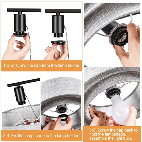 Installation steps for 3 Tier Drum Linen Lamp Shade for Pendant, Floor, and Chandelier Lights clip-on replacement, grey fabric