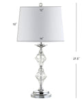 27.5 Inch Clear Crystal Table Lamp Set of 2 for Living Room and Bedroom With Glam Traditional Chrome Nightstand Lamps, White Linen Drum Shade