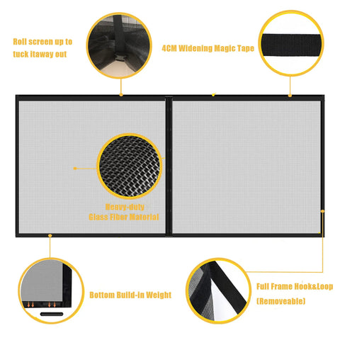 Diagram of a Sturdy Magnetic Garage Door Screen For 16x8 Feet 2 Car Garage, Reinforced Fiberglass Mesh With Ultra Strong Magnets
