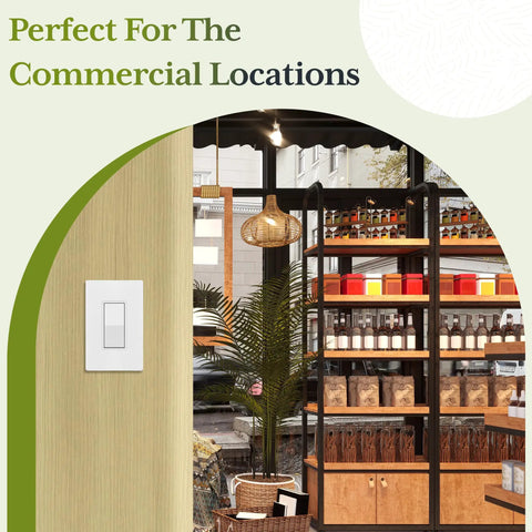 Matte White Single Pole Decorator Paddle Light Switch 15A, 10 Pack, in a commercial café interior