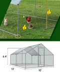 Heavy-Duty Metal Chicken Coop With Round Top Spire Roof And Tri-Support Wire Mesh Run Water-Resistant Cover for outdoor use.