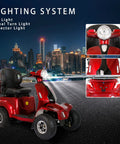 Badass Two In One Electric Golf Cart And Adult Mobility Scooter Built Ridin Different With Serious 1000 Watt Motor Smooth Sixty Volt Battery showing LED light and rear view.