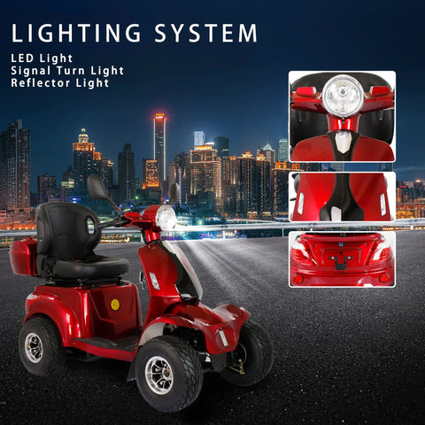 Badass Two In One Electric Golf Cart And Adult Mobility Scooter Built Ridin Different With Serious 1000 Watt Motor Smooth Sixty Volt Battery showing LED light and rear view.