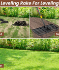 Pro Grade Heavy Duty Lawn Leveling Rake with 30x10 foldable leveler plate and 6 ft stainless steel shaft leveling soil on lawn