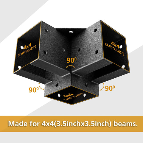 Heavy Duty Pergola Corner Brackets For 4 By 4 Posts Three And A Half Inch Powder Coated Steel 3 Way 90 Degree Angle Built To Last Easy Install