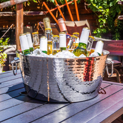 Hammered Stainless Steel Beverage Tub With Double Walled Insulation Anchored Ice Bucket Chiller For Epic Parties 12 Quarts