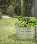 Galvanized Raised Garden Bed Outdoor 3x3x1 Ft Planter For Vegetables And Flowers, Large Metal Garden Box Silver, installed on lawn