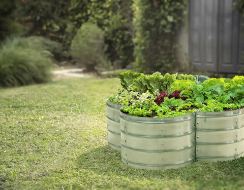 Galvanized Raised Garden Bed Outdoor 3x3x1 Ft Planter For Vegetables And Flowers, Large Metal Garden Box Silver, installed on lawn