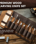 All In One Ultimate Starter Whittling Wood Carving Kit For Beginners With Eight Carving Knives and Sharpening Strop in Roll Bag