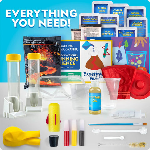 Ultimate Chemistry Kit For Curious Kids 45 Experiments Volcano Eruption Geyser Rocket Launch Hands On STEM Toys displayed