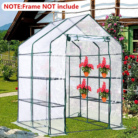 Walk In Greenhouse Replacement Cover With Roll Up Zipper Door 56 By 56 By 76 Inches PVC Durable All Weather Outdoor Garden Shield For Plants Frost Wind Rain Proof Frame Not Included