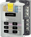 The Real Deal Atc And Ato Blade Fuse Block Six Circuit Negative Ground Bus With Secure Cover For Dependable Automotive And Marine Electrical Power Distribution Thirty Amp Per Circuit, clear view of six circuit layout.