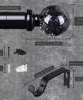Heavy Duty Black Curtain Rod For Windows 48 To 84 Inches, 1 Inch Adjustable Drapery Rod With Crystal Ball Finials, installation hardware
