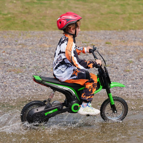 Electric Dirt Bike For Teens 13 Plus 24V 350W Off Road Motorcycle With Twist Grip Throttle Rear Suspension Up To 15 MPH Brake Music Horn Green Great For Outdoor Fun And Easy Assembly