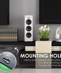 Six Outlet Surge Protector Power Strip With 25 Foot Extension Cord Black with mounting hole on a bookshelf setup
