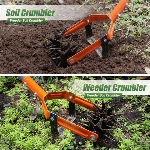 Rotary Cultivator Garden Tool With Adjustable Long Handle Tiller Featuring Star Shaped Rolling Tines for Lawn Care and Soil Aeration