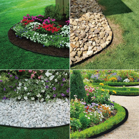 No Dig Landscape Edging Kit 33FT Long 4IN Tall Black HDPE Border With 50 Stakes used for garden beds and pathways