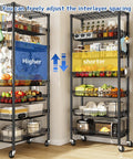 Ultra Sturdy 7 Tier Wire Shelving Unit With Basket Shelf And Wheels For Pantry Kitchen Or Office Storage Adjustable Shelves Waterproof And Rust Proof Metal Four Side Hooks For Ladles Towels And More 72 Inch Tall, adjustable basket shelves