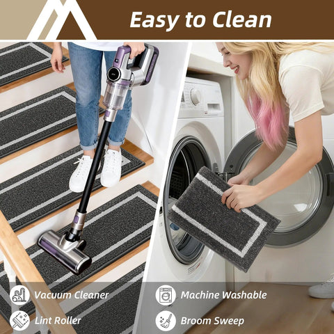 Soft Stair Treads Non Slip Carpet Mats 28 Inch By 9 Inch Indoor Stair Runners For Wooden Steps Kid And Pet Friendly No Glue Needed