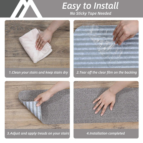 Installation steps for Non Slip Stair Treads 15 Pack Carpet Mats For Indoor Stair Runners 28 By 9 Inches Grey 100 Percent Polyester
