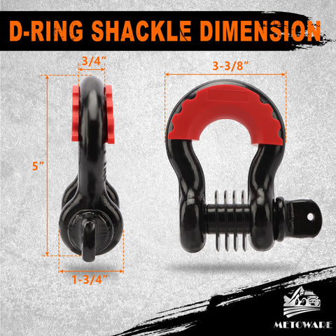 Heavy Duty Tow Strap Recovery Kit With Three Inch By Twenty Foot Strap And 35000 Pound Break Strength D-ring shackle dimensions
