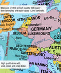 Close-up of Seven Continents Primary Classroom Kid Friendly Pull Down Map Set With Educational Panels showing Europe.