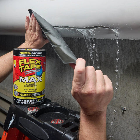 Thick Rubberized Waterproof Tape That Patches Leaks, Seals And Repairs Virtually Anything, Works Underwater, 12 In By 10 Ft, black tape applied to leaking pipe