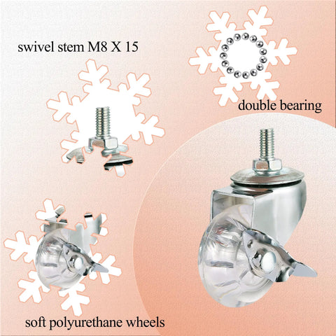 Heavy Duty 2 Inch Swivel Caster Wheels With Side Brake And M8 X 15Mm Stem close-up, showcasing soft polyurethane tread and double bearing.