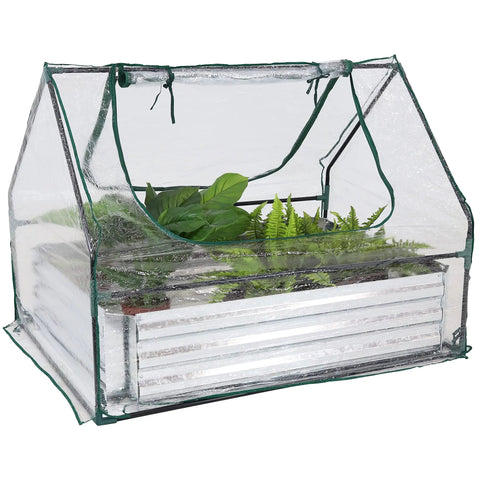 Steel Raised Garden Bed With Mini Greenhouse Cover For Outdoor Growing, Easy Setup Garden Kit With Two Zippered Doors