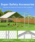 Sturdy Metal Chicken Coop With Waterproof UV Cover And Walk In Run Spire Roof Outdoor Cage For Backyard Farm Ideal For Chickens Rabbits Ducks Rust Resistant Steel Frame 10 Ft Wide By 13.2 Ft Long By 6.4 Ft High with lockable door and narrow gap