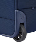 Close-up of wheel detail on Lightweight Underseat Carry-On Luggage With 2 Wheels, Navy Blue, 16 Inch, Durable Polyester, Stain-Resistant bag