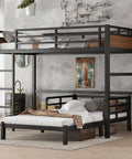 Detachable Twin XL Bunk Bed With Metal Guardrails In Walnut Finish, Space Saving Convertible Loft System in modern room