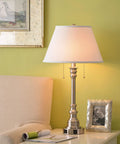 Spyglass Table Lamp With Dual Outlets In Brushed Steel Finish, Retro Modern Art Deco Vibe For Your Living Room, Classic Style