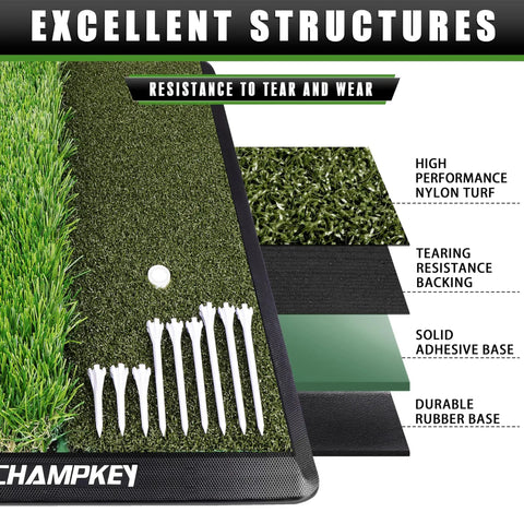 Game Ready Turf Golf Hitting Mat With 9 Tees And Rubber Tee Holder Heavy Duty Backing Indoor Outdoor Practice Mat layers