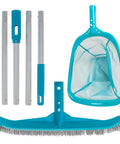 All In One Pool Maintenance Kit With 6 Inch Deep Nylon Mesh Leaf Skimmer Net Durable Nylon Scrub Brush And Adjustable Telescopic Pole