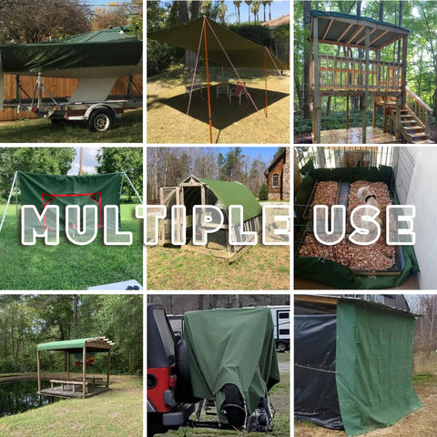 Heavy Duty Canvas Tarp 8x10 Feet With Rustproof Aluminum Grommets Every 24 Inches, Water Resistant 12oz Tarpaulin multiple uses