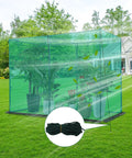 Crop Cage Plant Protection Tent 4 x 8 x 6 Feet with ground cloth in garden, showing green mesh design and portable storage bag.