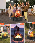 48 Inch Round Galvanized Fire Pit Ring Foldable For Backyard Hangouts And Campfires with people enjoying a fire