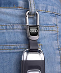 Leather Car Keychain Set For Audi A3 A4 A5 A6 A7 A8 Q3 Q4 Q5 Q6 Q7 Q8 R8 Leather Key Ring Lanyard With Zinc Alloy Hardware attached to jeans